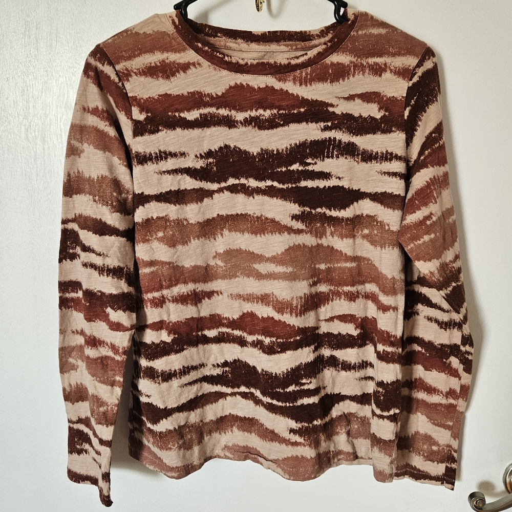 Sonoma Wavy Striped Rust Patterned Long Sleeve Top